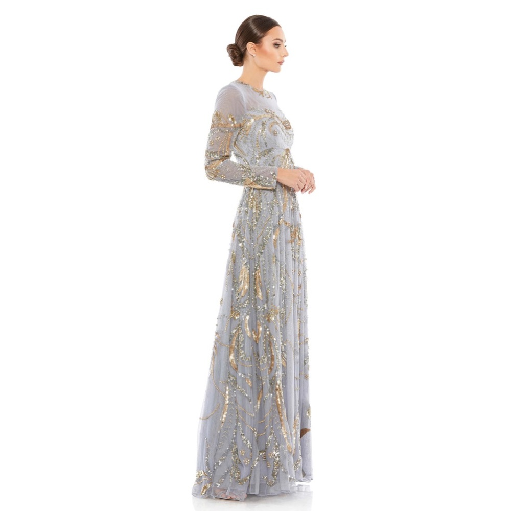 MAC DUGGAL LONG SLEEVE EMBELLISHED ILLUSION EVENING GOWN